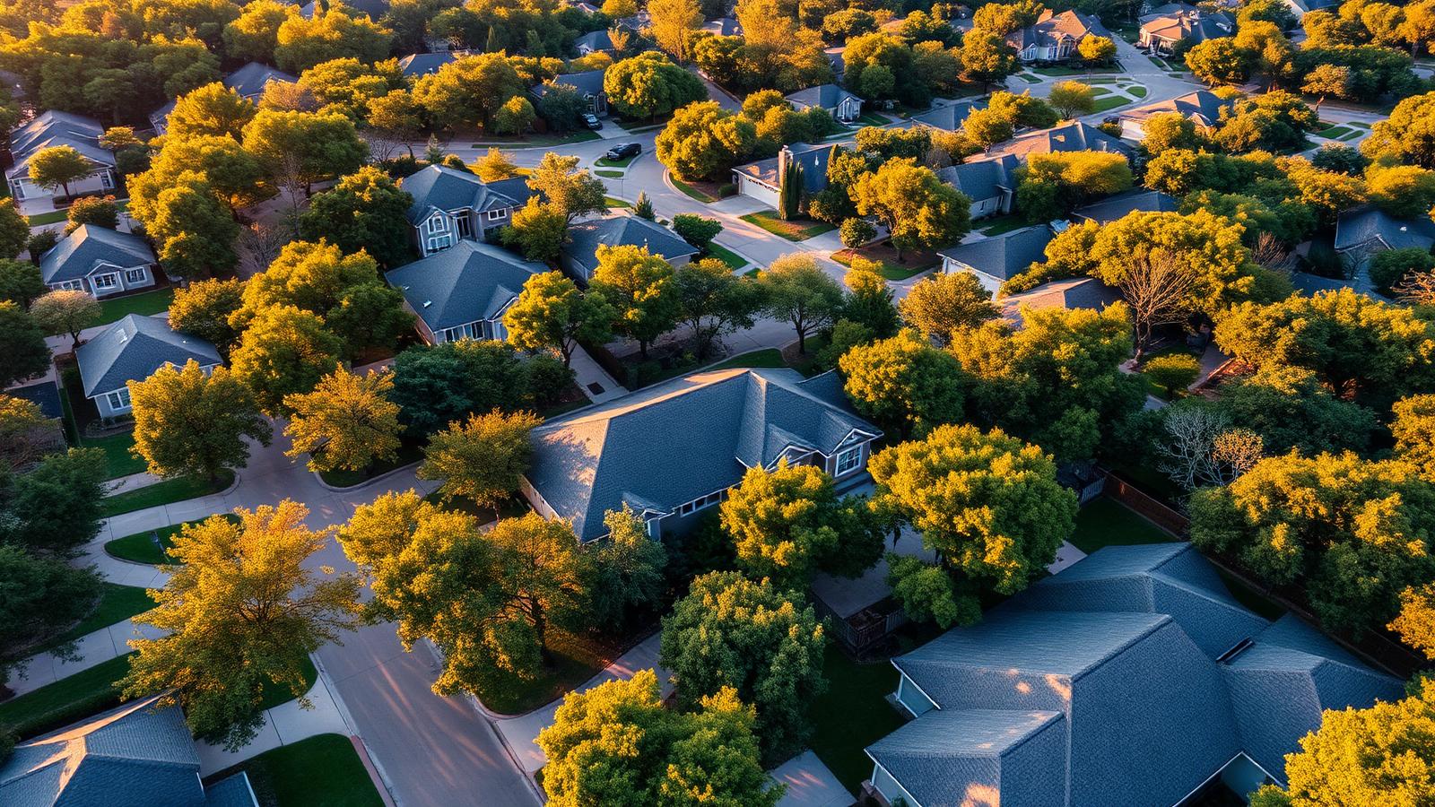Greater Houston neighborhood at golden hour