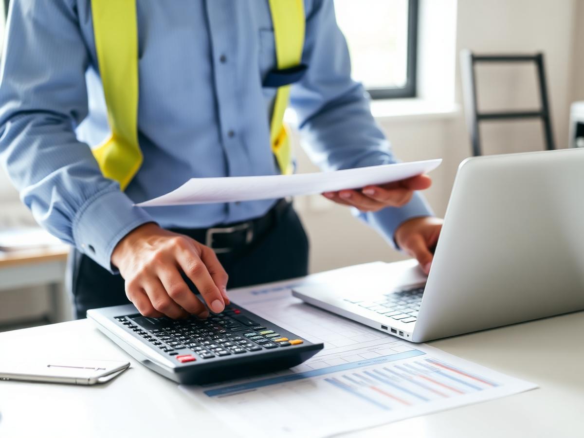 Contractor reviewing budget documents