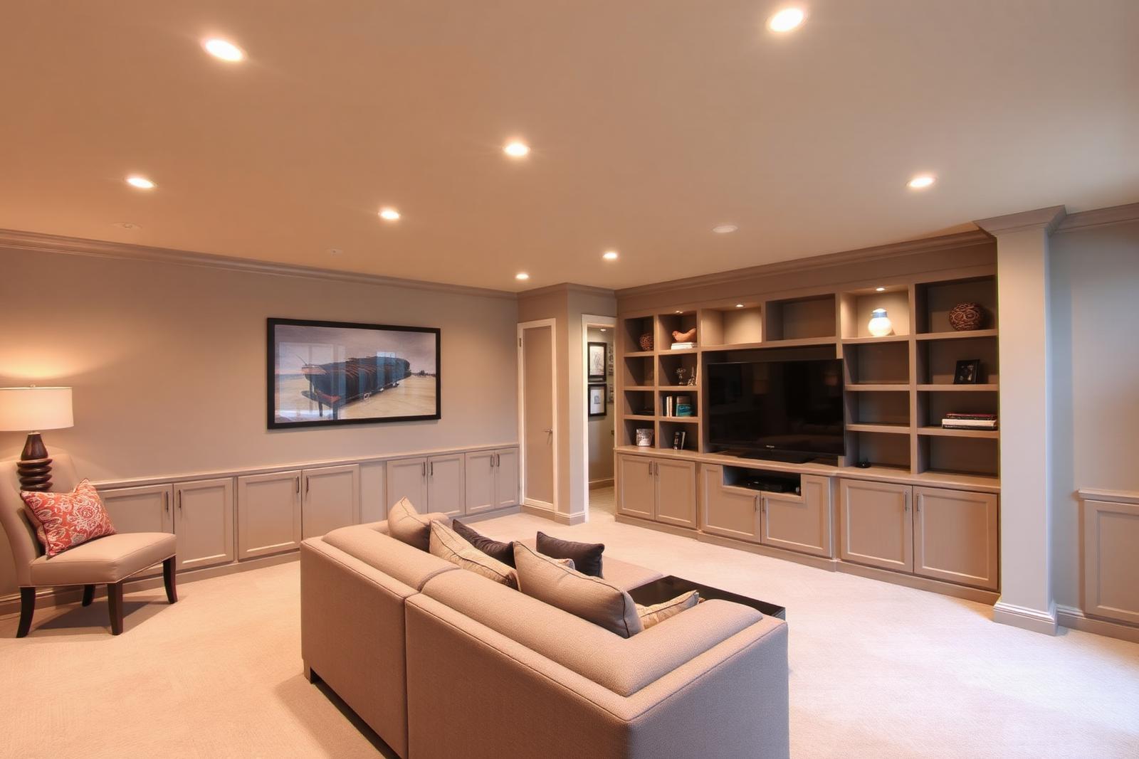 Finished basement remodel with built-ins