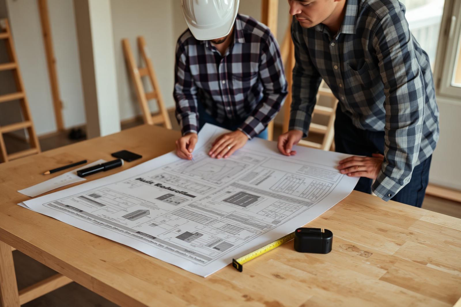Team reviewing remodel plans on-site